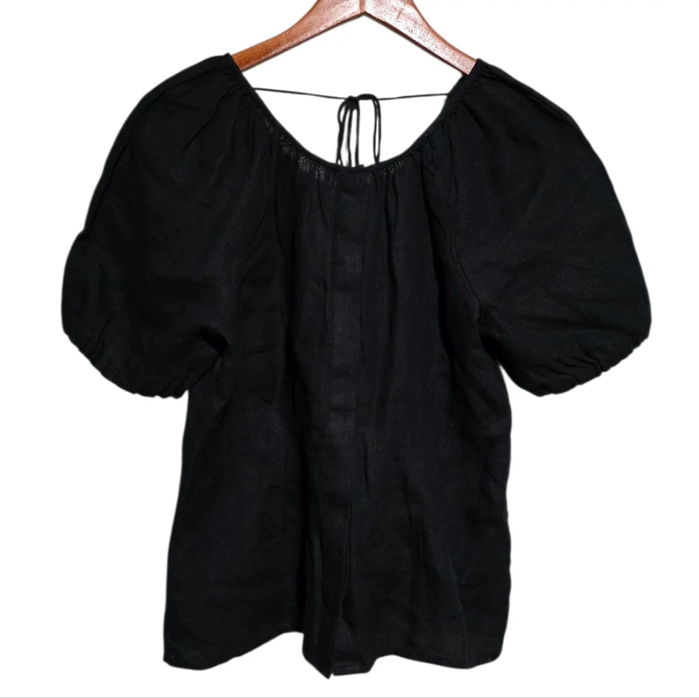 J. Crew V-Back Linen Top in Black Size 4 NWT